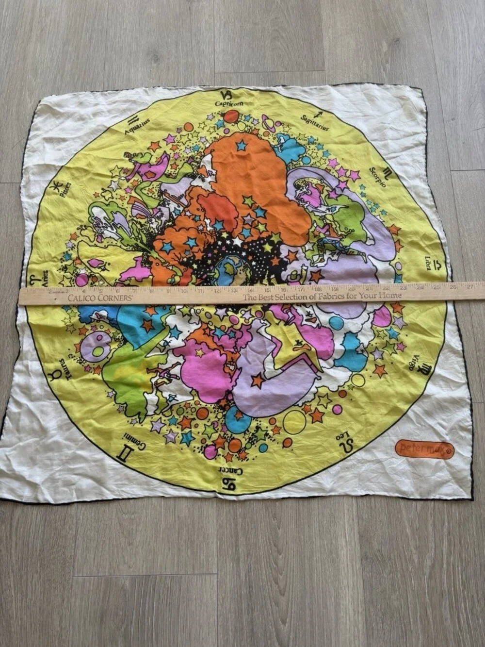Vtg Peter Max Zodiac Astrology Silk Scarf 26” x 26” 60s Psychedelic Hippie